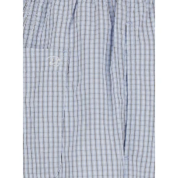 Light blue Pants with elastic waistband and drawstring and all-over check motif in cotton blend for women