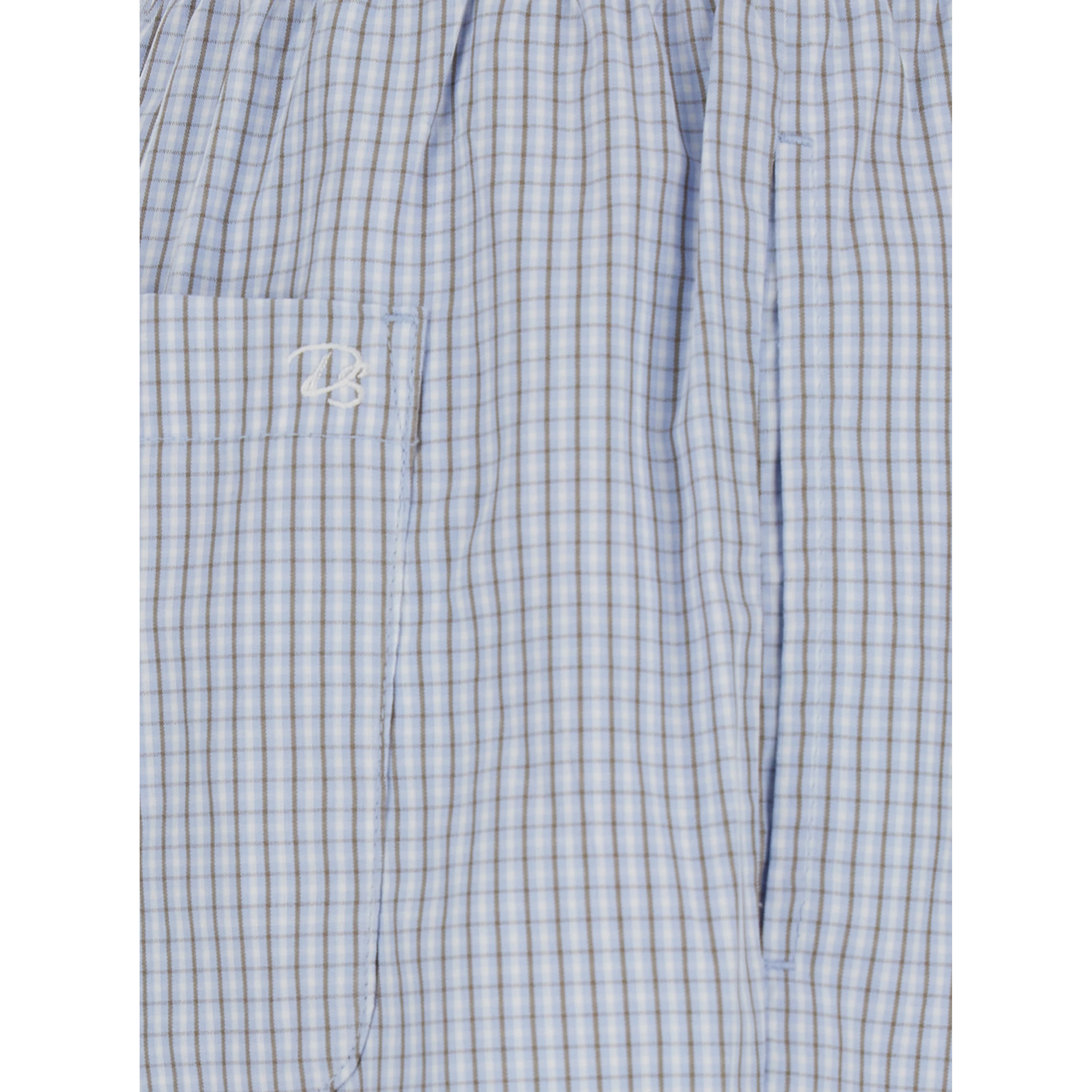 Light blue Pants with elastic waistband and drawstring and all-over check motif in cotton blend for women