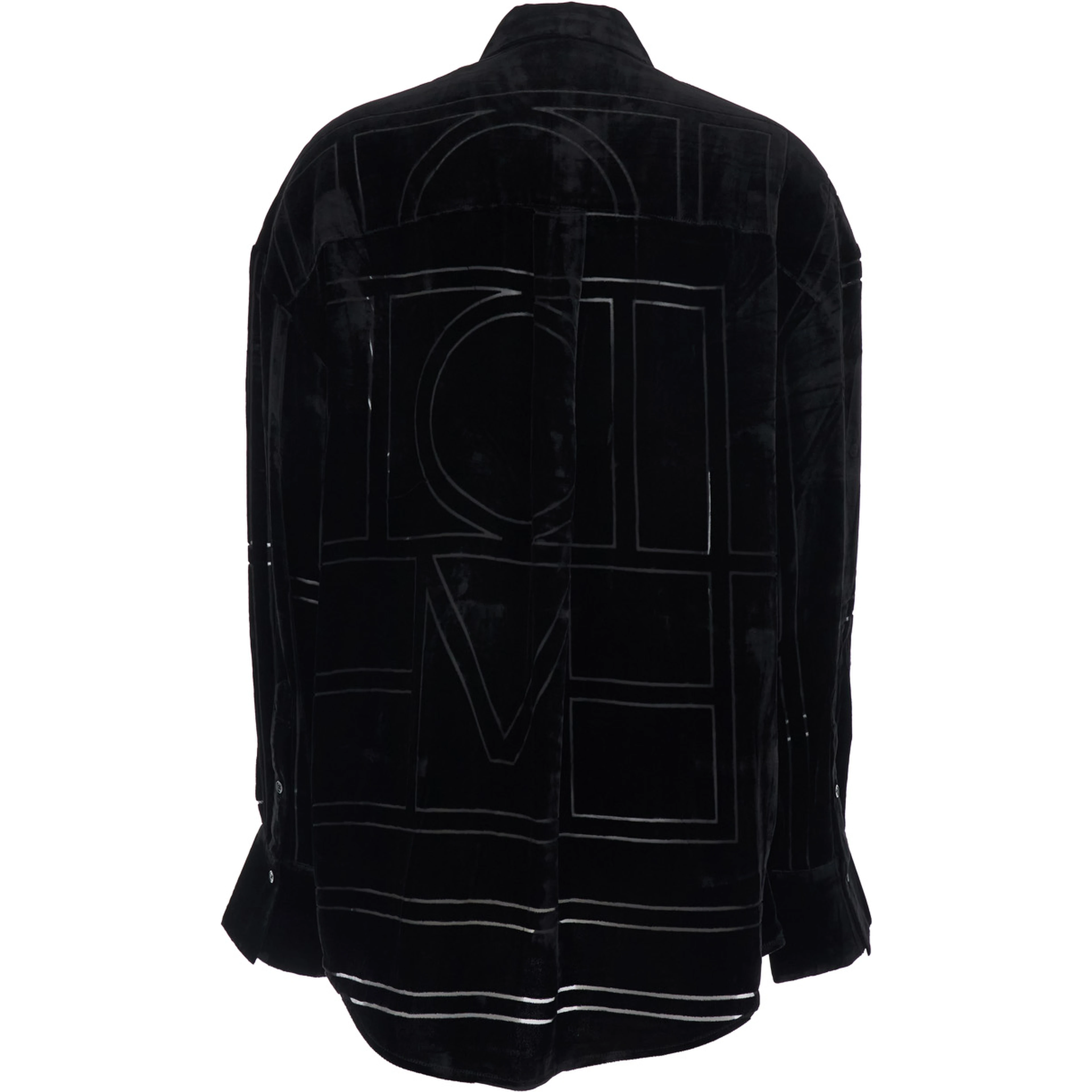 Black Oversized Shirt with Classic Collar and All-Over Logo Monogram in Velvet for Women