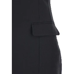Black Off Shoulder Top with and Two Flap Pockets on the Front in Wool Blend for Women