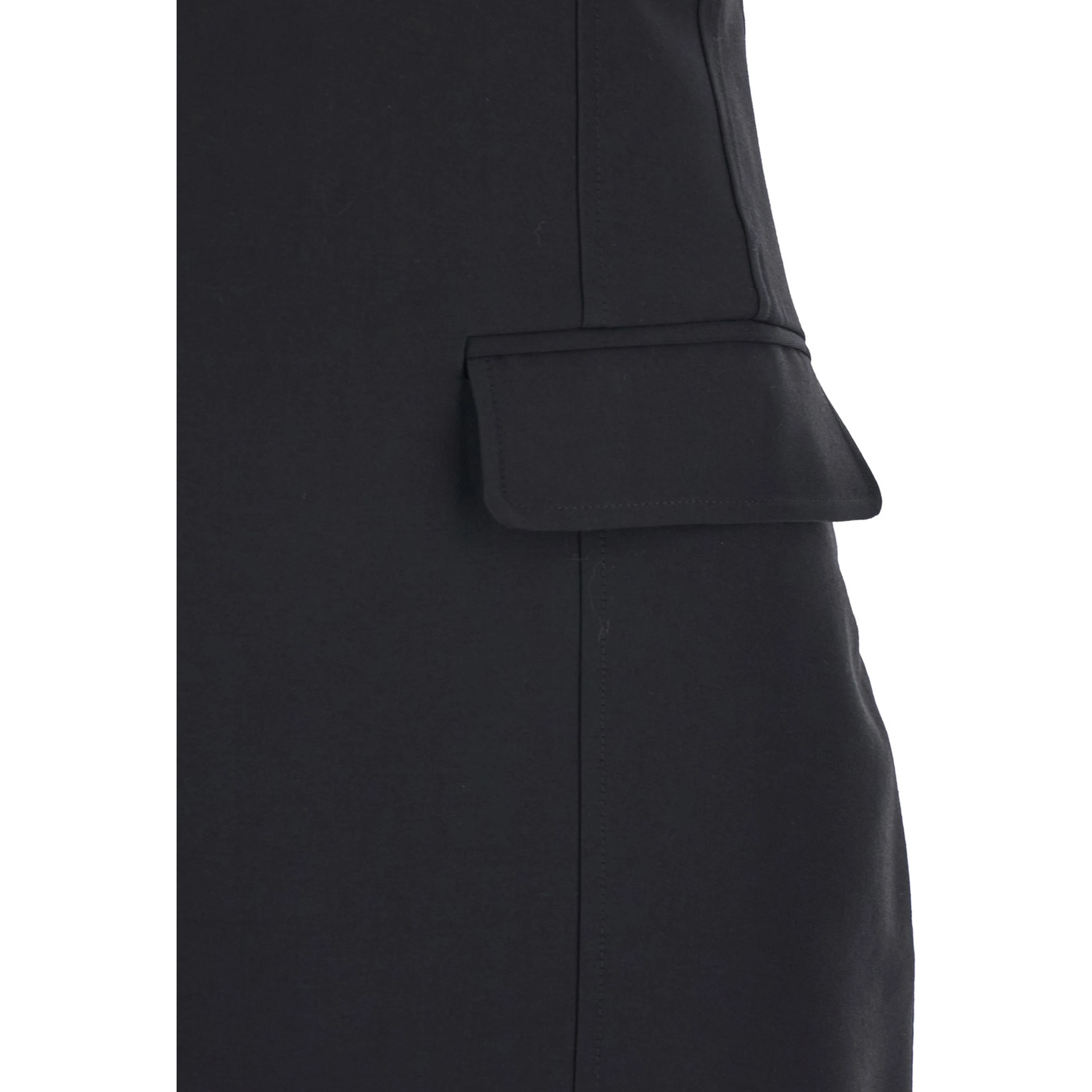 Black Off Shoulder Top with and Two Flap Pockets on the Front in Wool Blend for Women