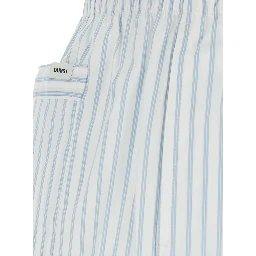 Light blue Shorts with elasticated waist and drawstring and all-over striped print in cotton blend for women