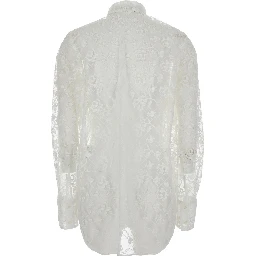White Shirt with semi-transparent design and all-over embroidery in fabric Woman