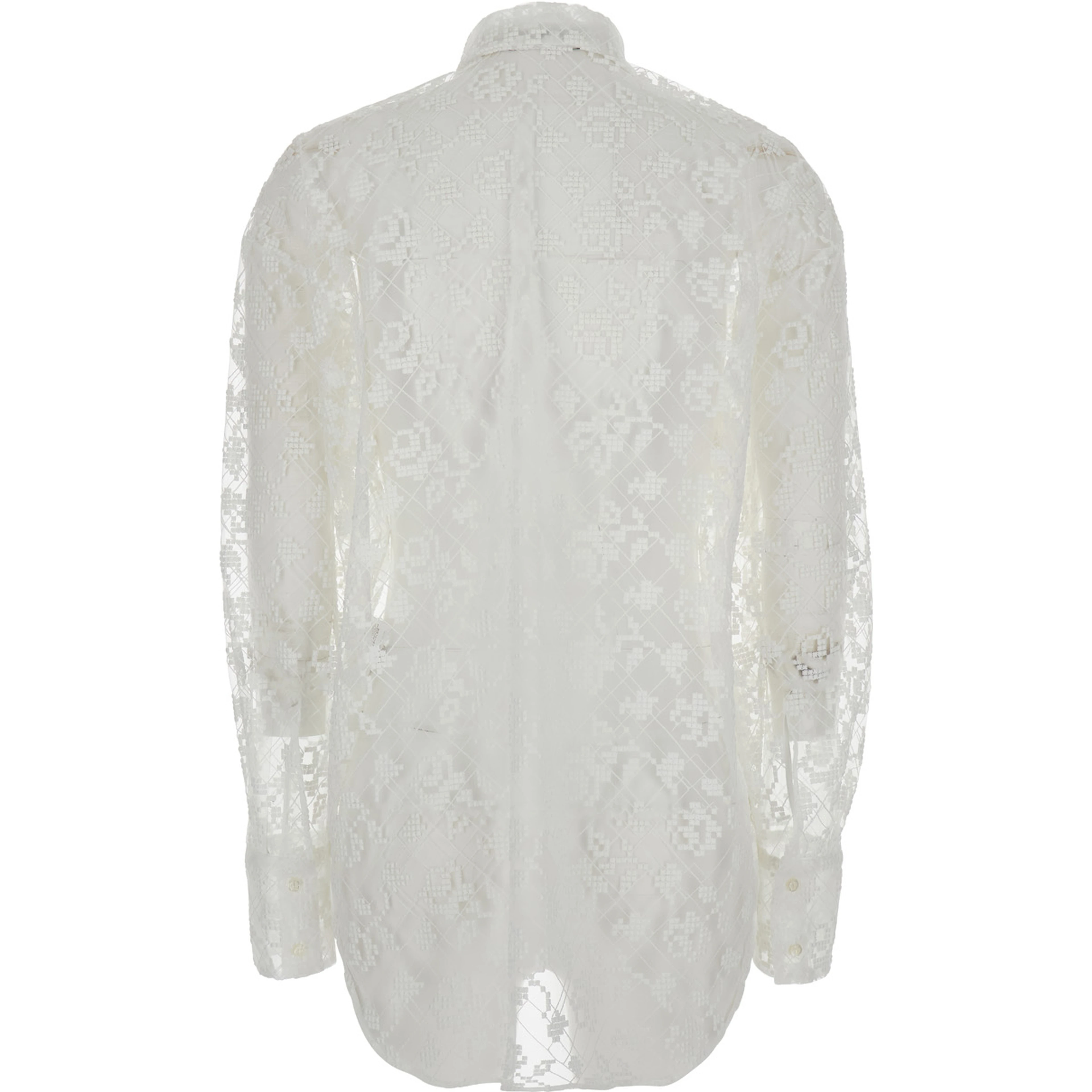 White Shirt with semi-transparent design and all-over embroidery in fabric Woman