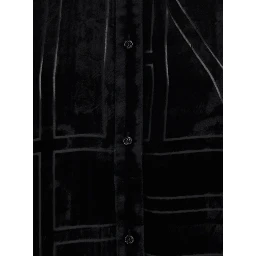 Black Oversized Shirt with Classic Collar and All-Over Logo Monogram in Velvet for Women