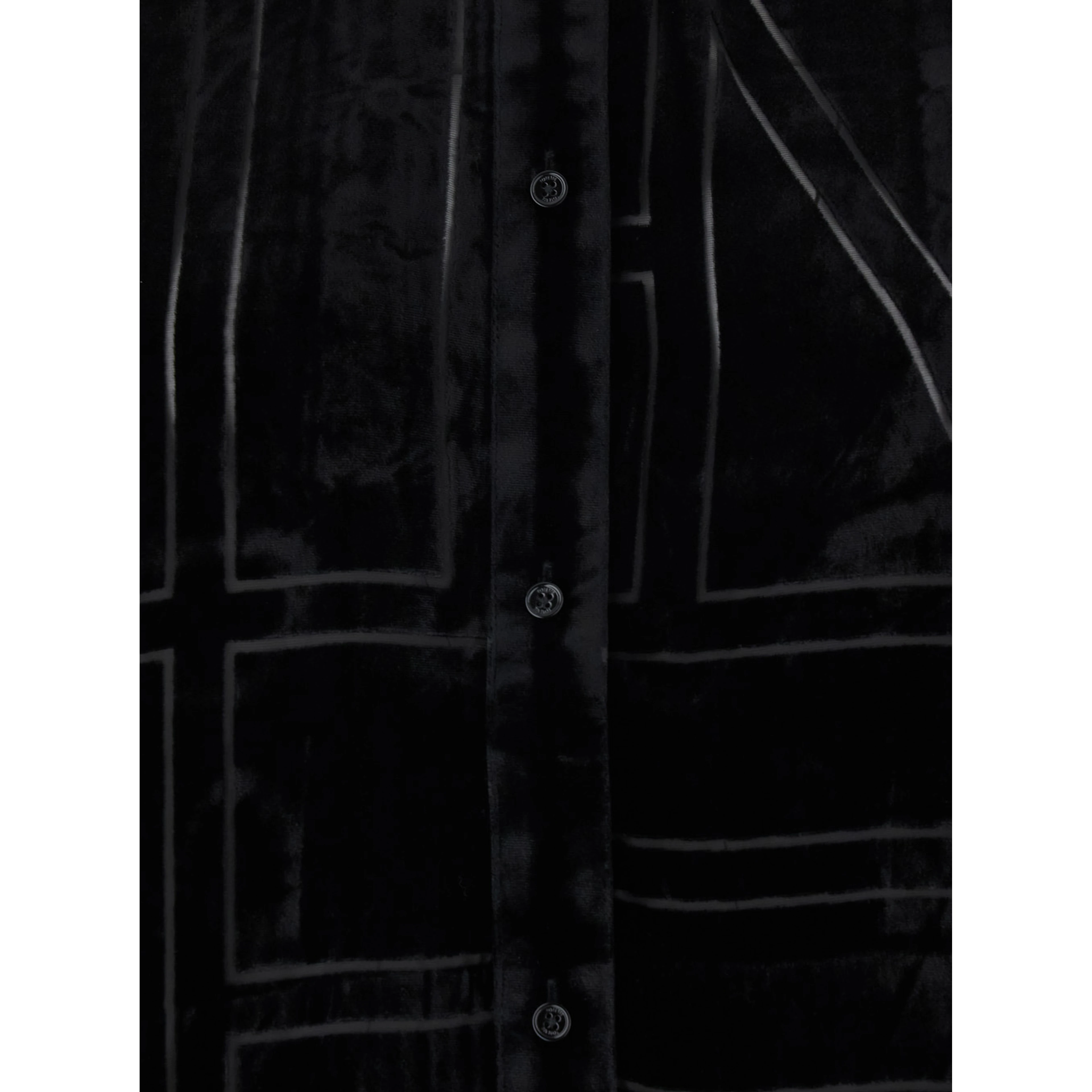 Black Oversized Shirt with Classic Collar and All-Over Logo Monogram in Velvet for Women
