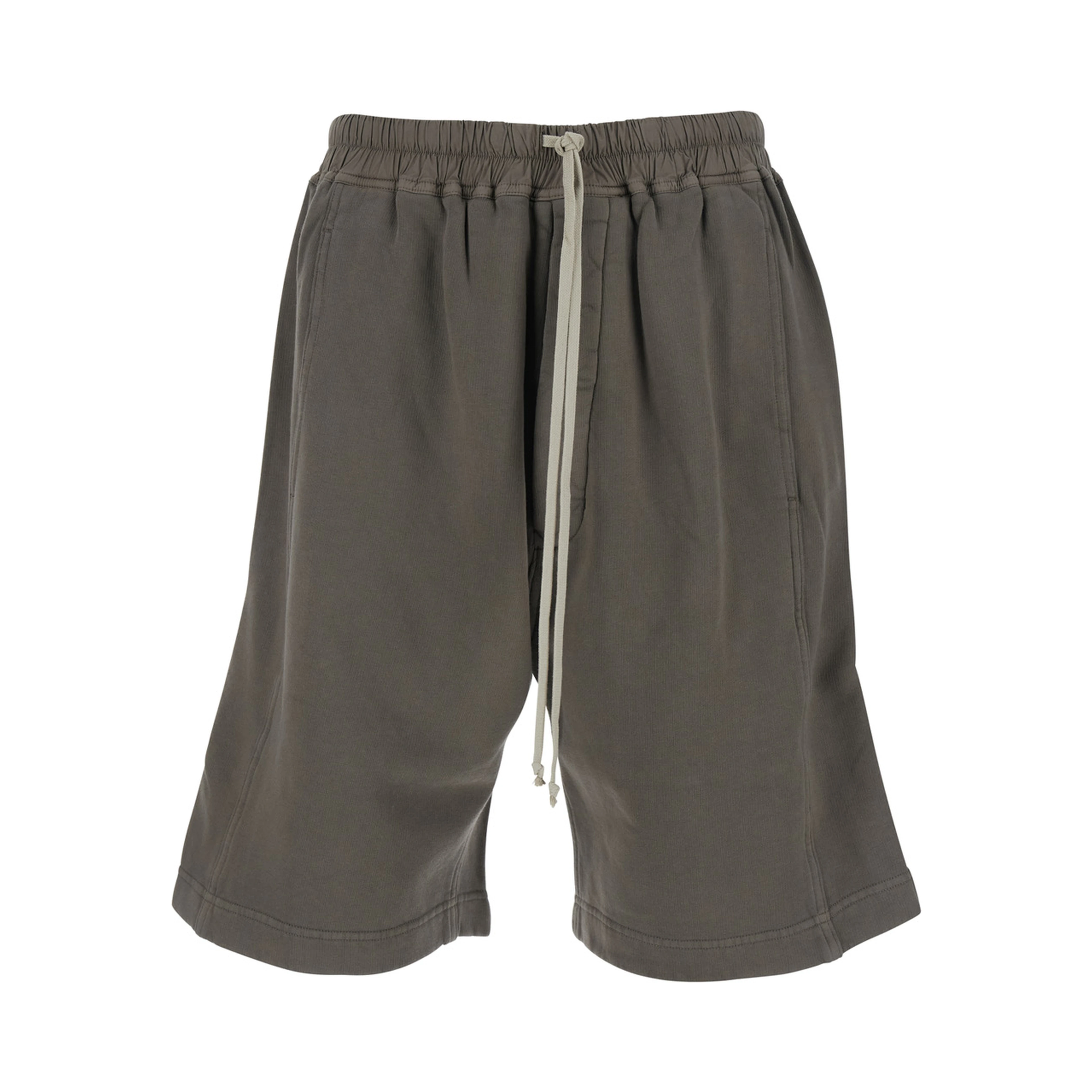 Gray Shorts with Elastic Waist and Side Buttons