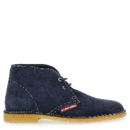 Blue Lace-Up with Logo Patch on the Side and Contrast Stitching in Suede for Men
