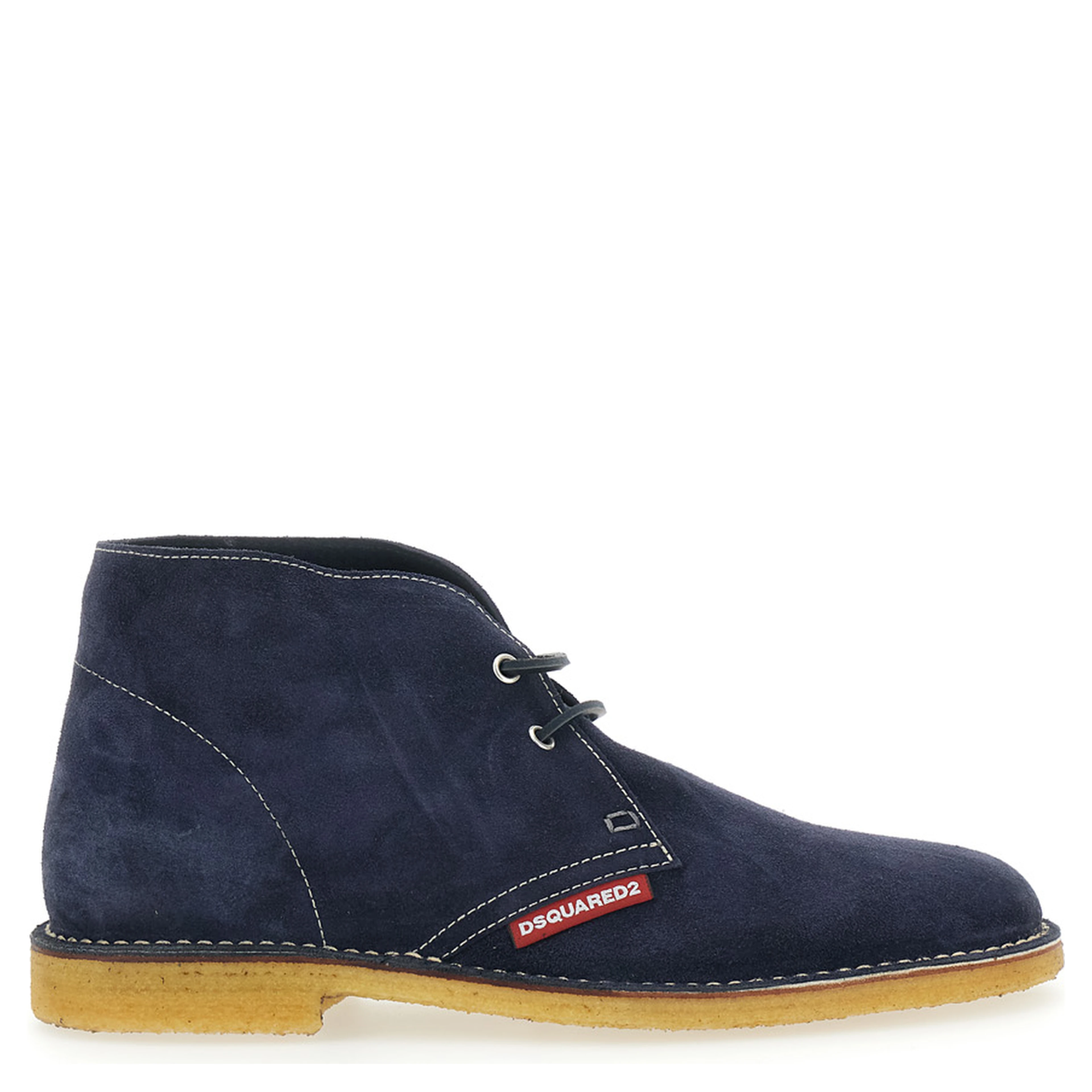 Blue Lace-Up with Logo Patch on the Side and Contrast Stitching in Suede for Men