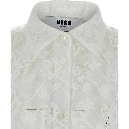 White Shirt with semi-transparent design and all-over embroidery in fabric Woman