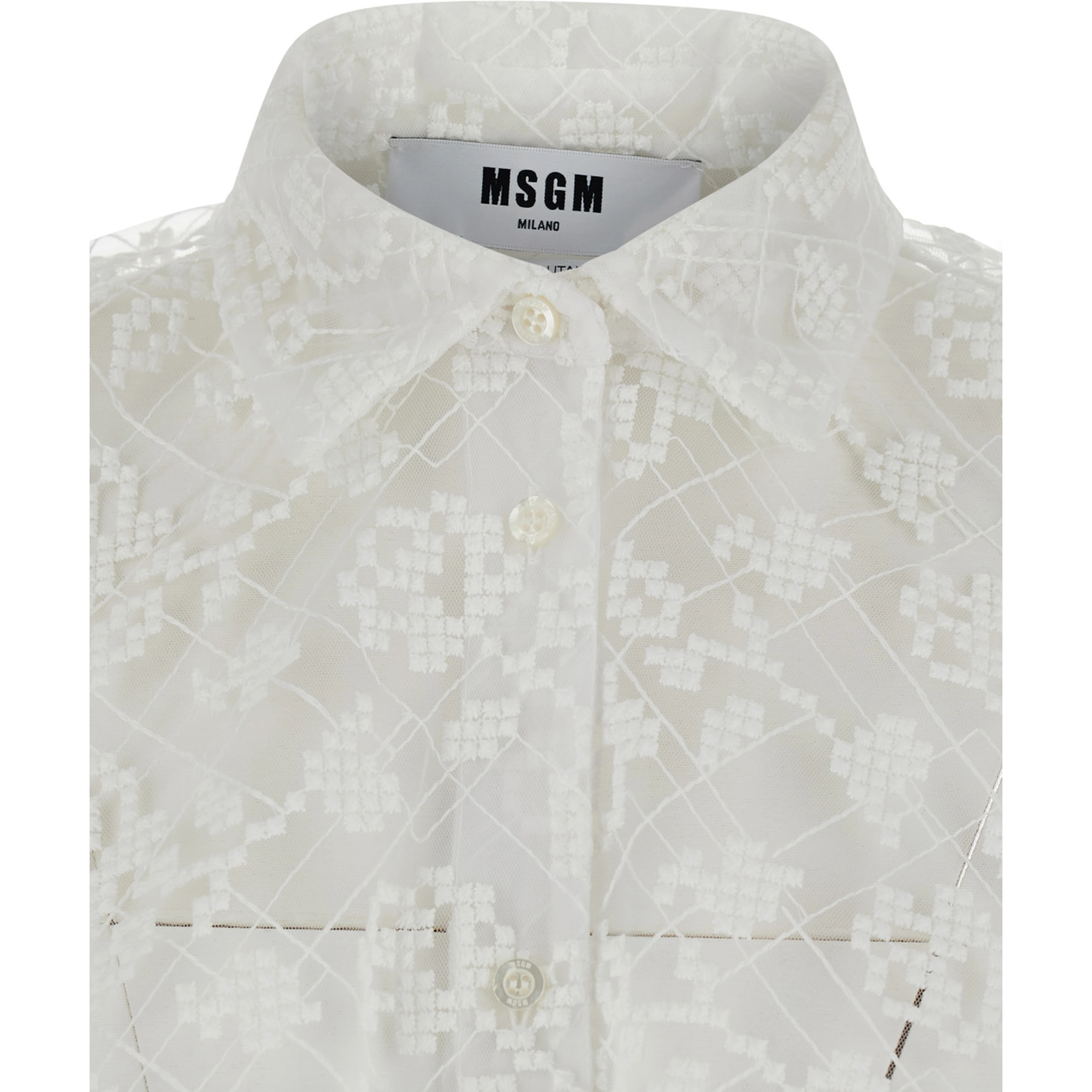 White Shirt with semi-transparent design and all-over embroidery in fabric Woman
