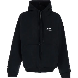 black zip-up sweatshirt with logo on the front in cotton man