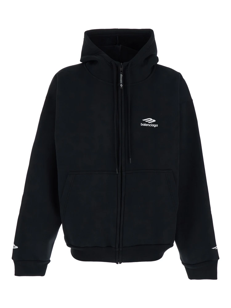 black zip-up sweatshirt with logo on the front in cotton man