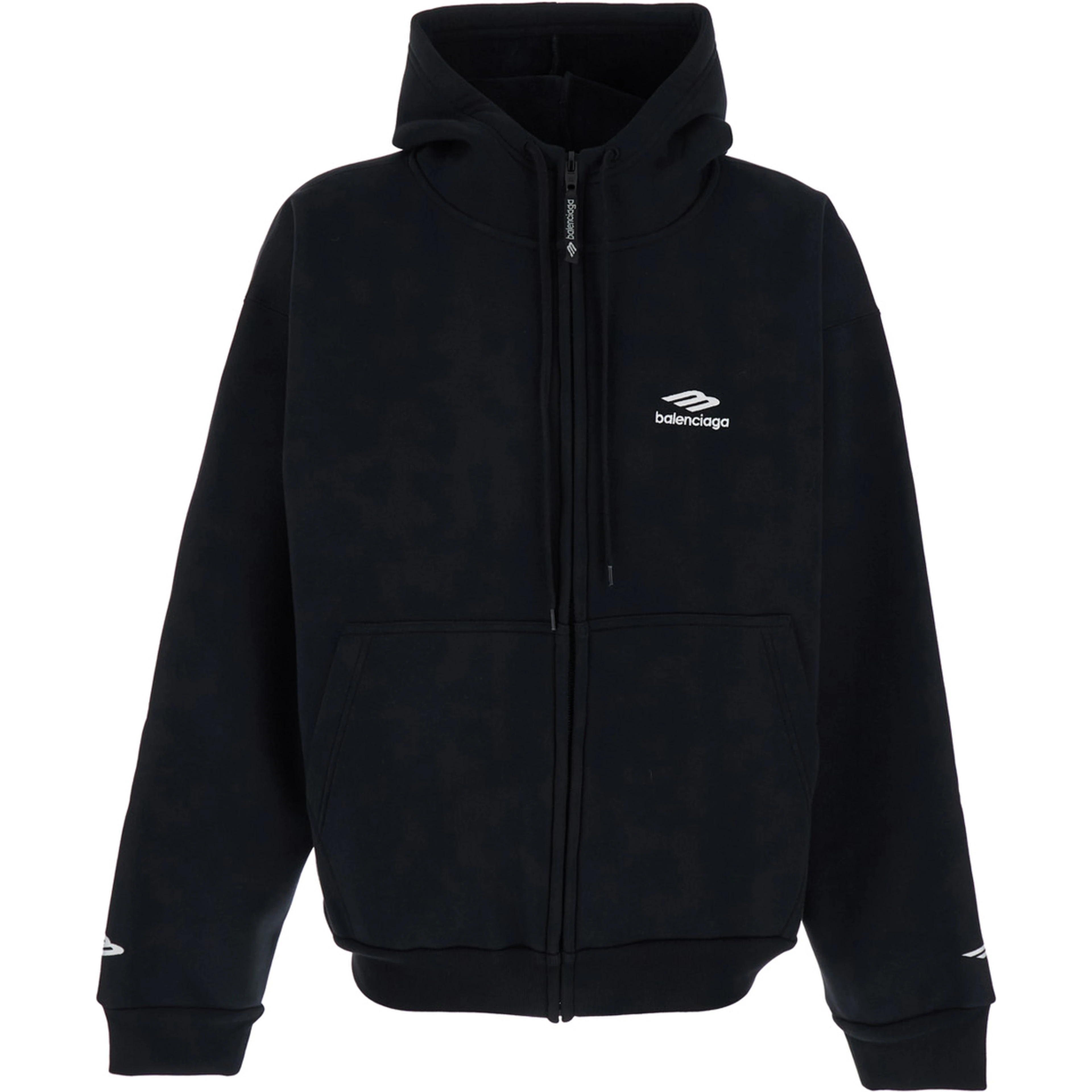 black zip-up sweatshirt with logo on the front in cotton man