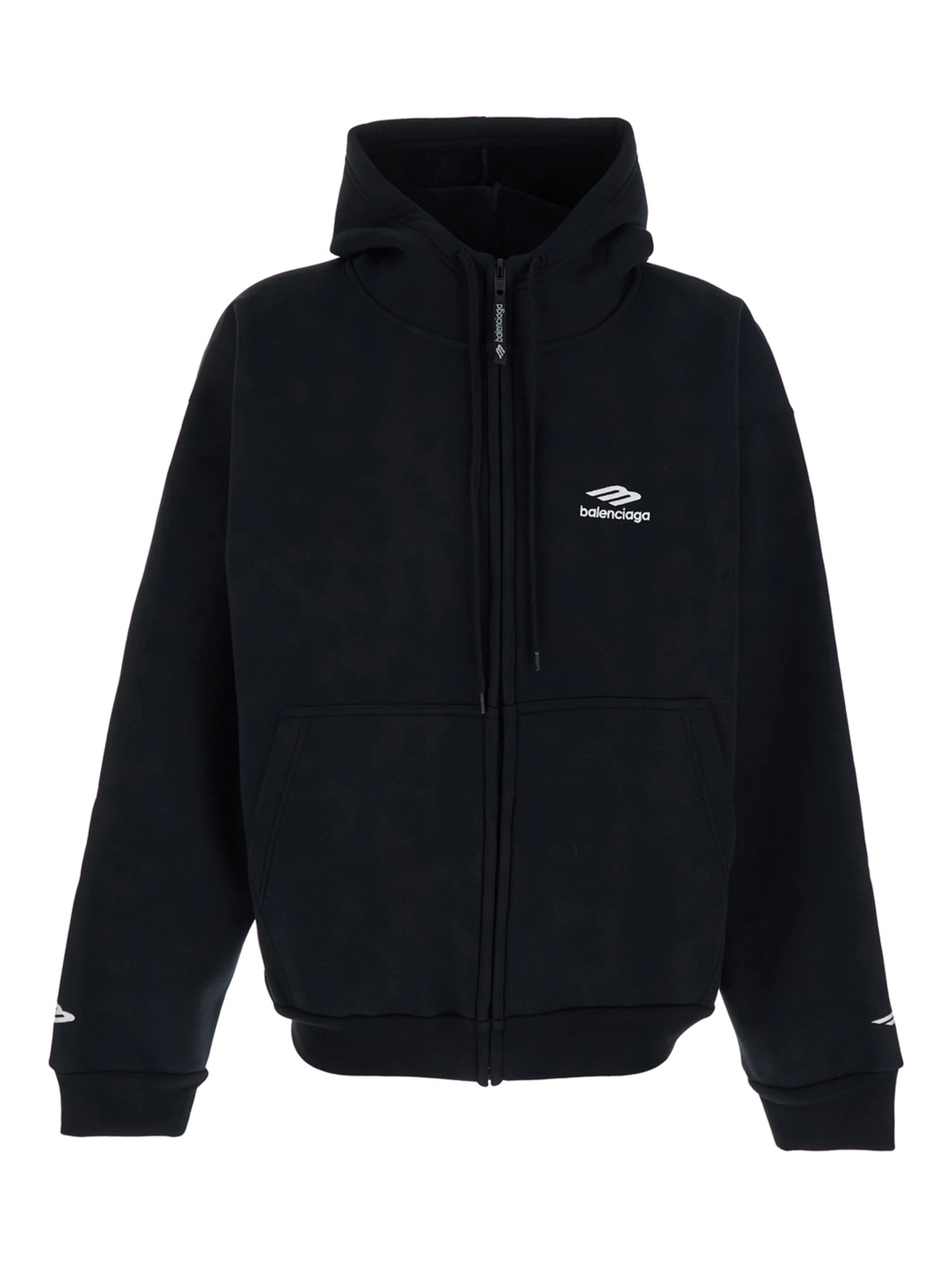 black zip-up sweatshirt with logo on the front in cotton man