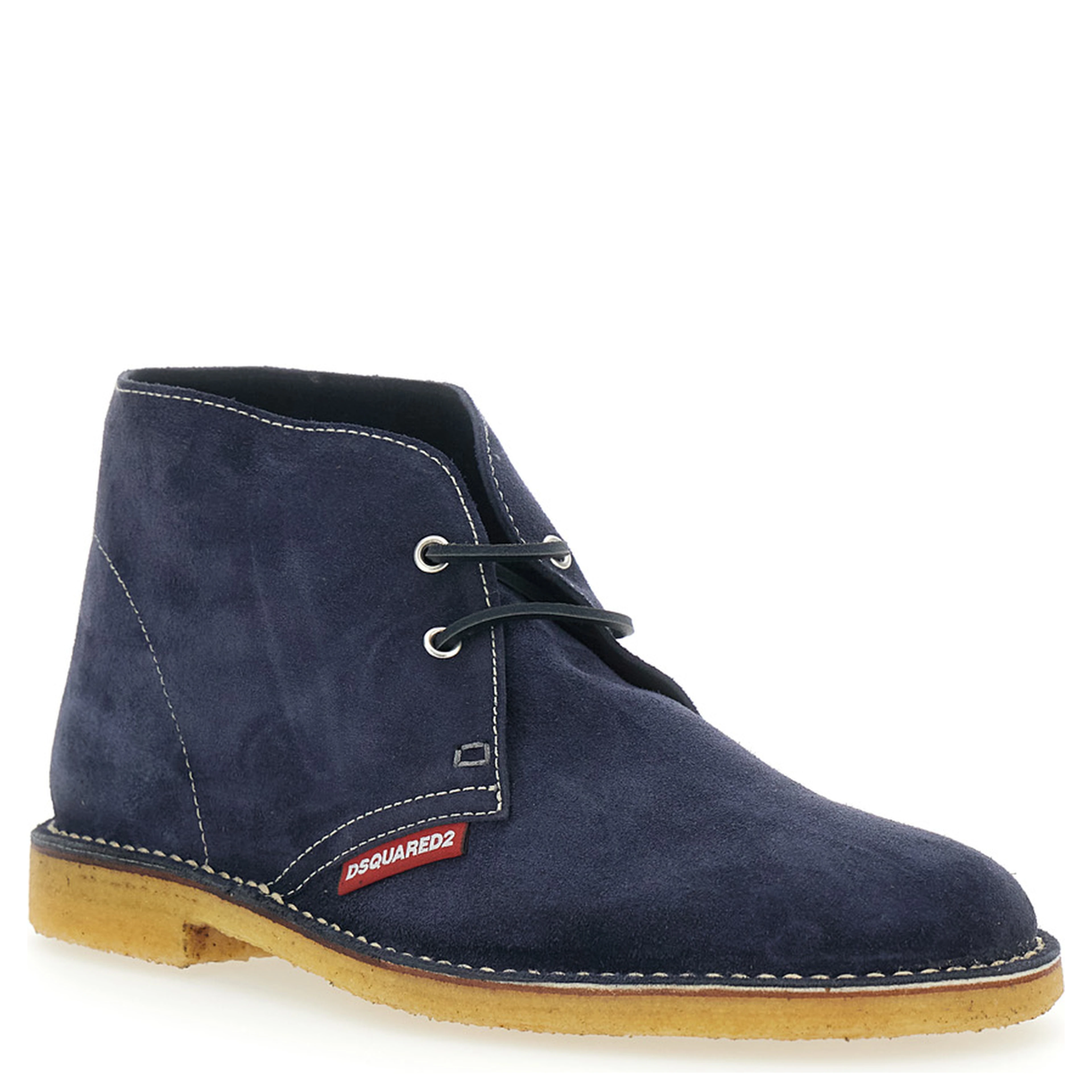 Blue Lace-Up with Logo Patch on the Side and Contrast Stitching in Suede for Men