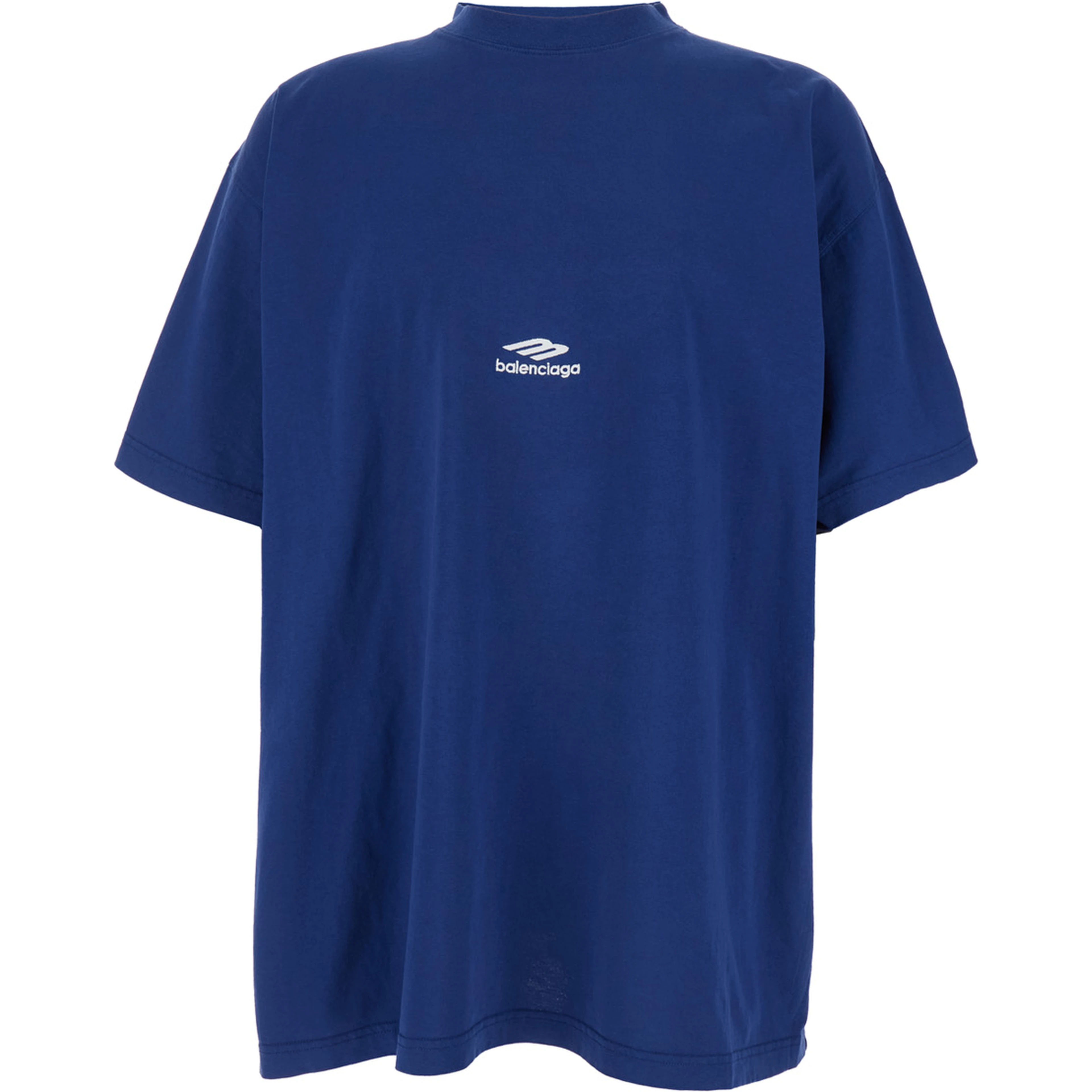 Blue Tshirt with logo on front and maxi logo on back in cotton man