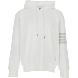Hooded Sweatshirt with Drawstring and 4Bar Logo on the Sleeve in White Cotton for Men