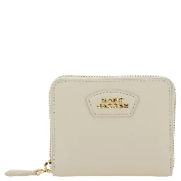 Wallet The Slim Compact Wallet with Logo Lettering on the Front in White Leather for Women