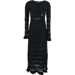 Long Dress with Ruffles and Perforated Design