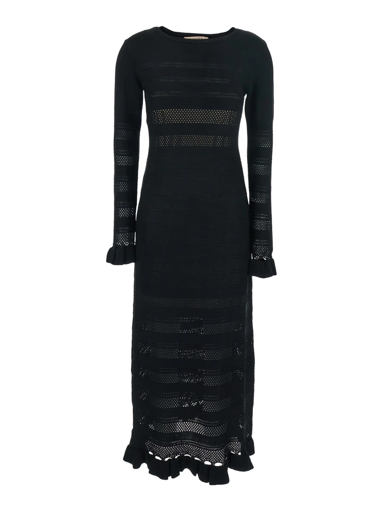 Long Dress with Ruffles and Perforated Design