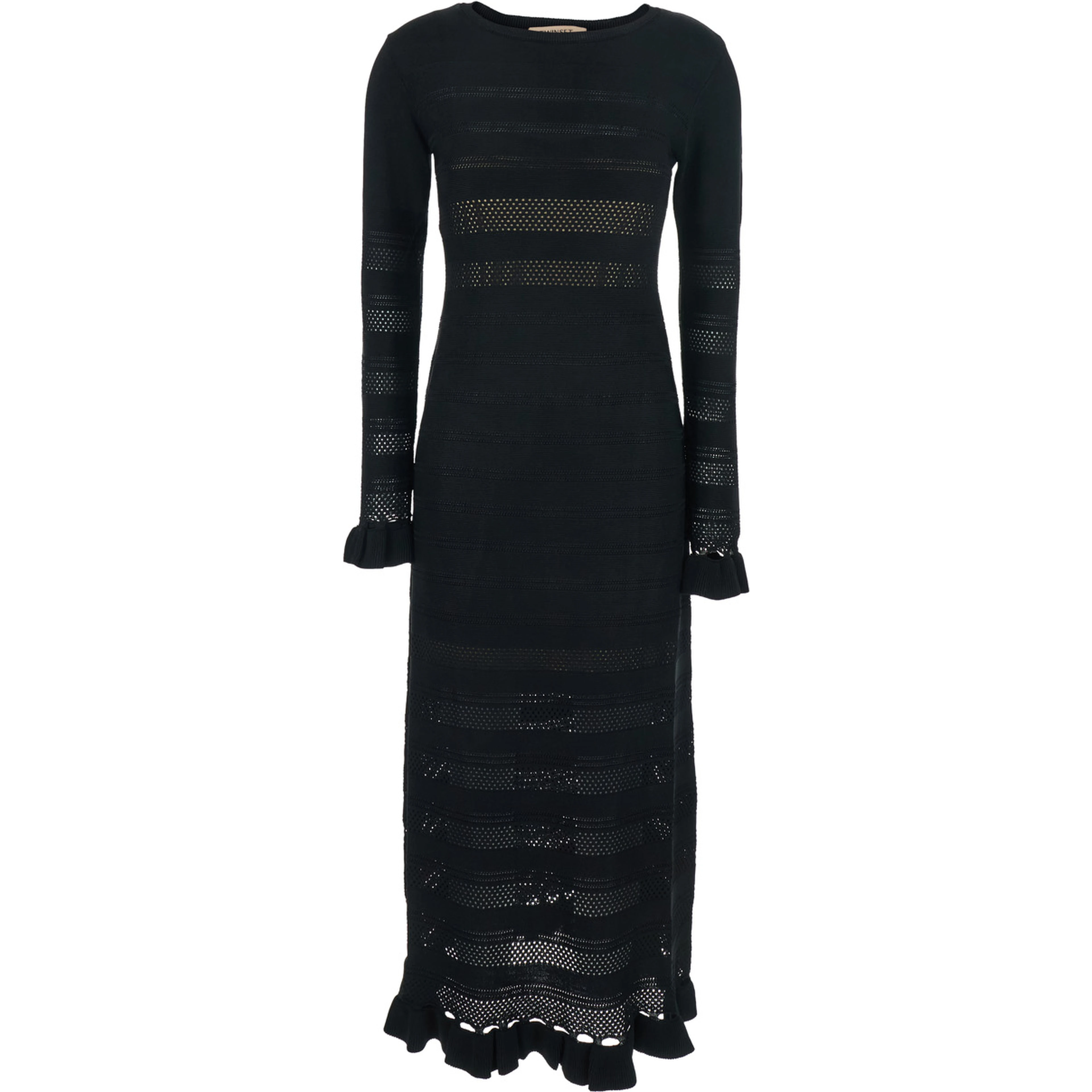 Long Dress with Ruffles and Perforated Design