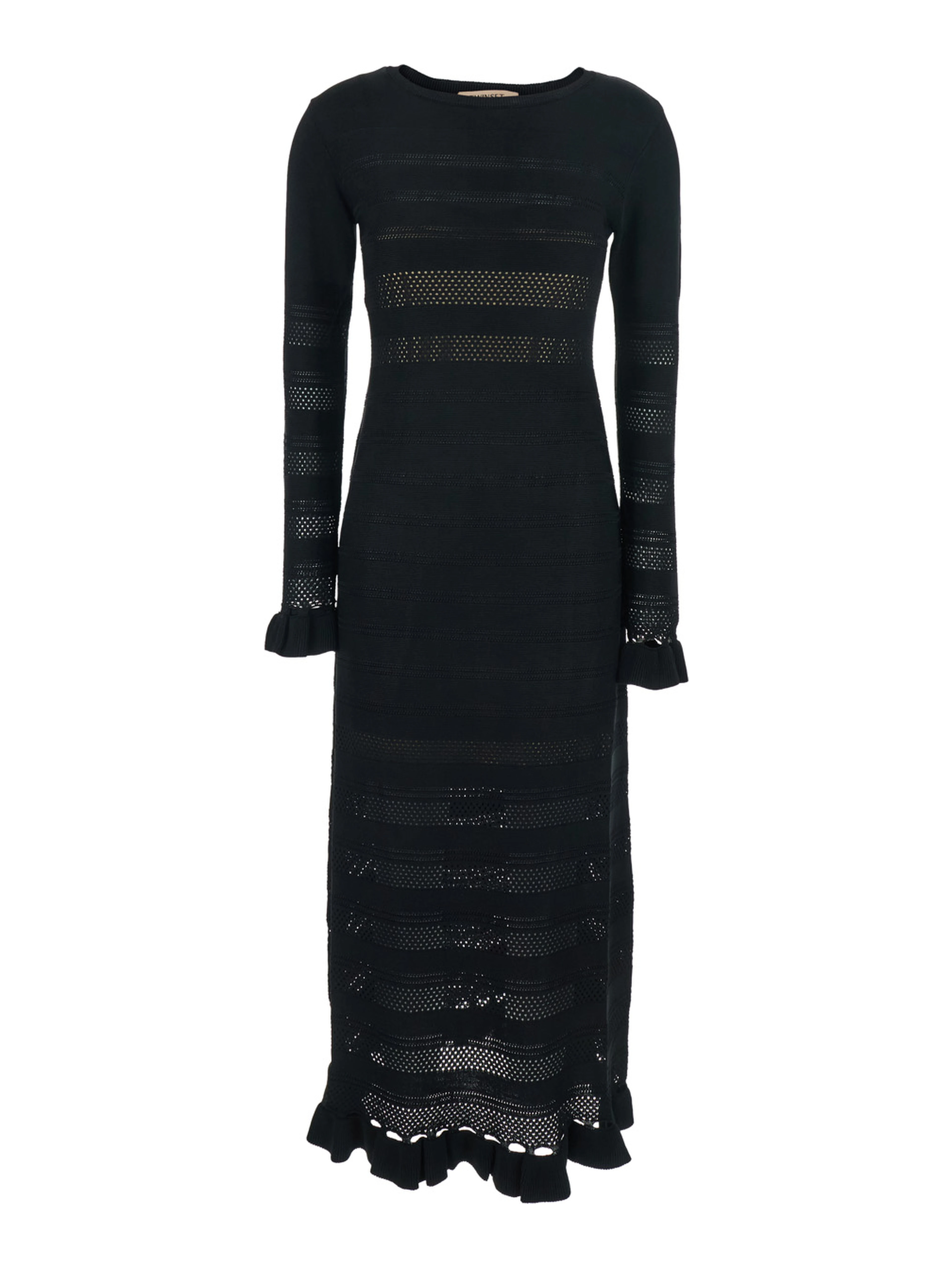 Long Dress with Ruffles and Perforated Design