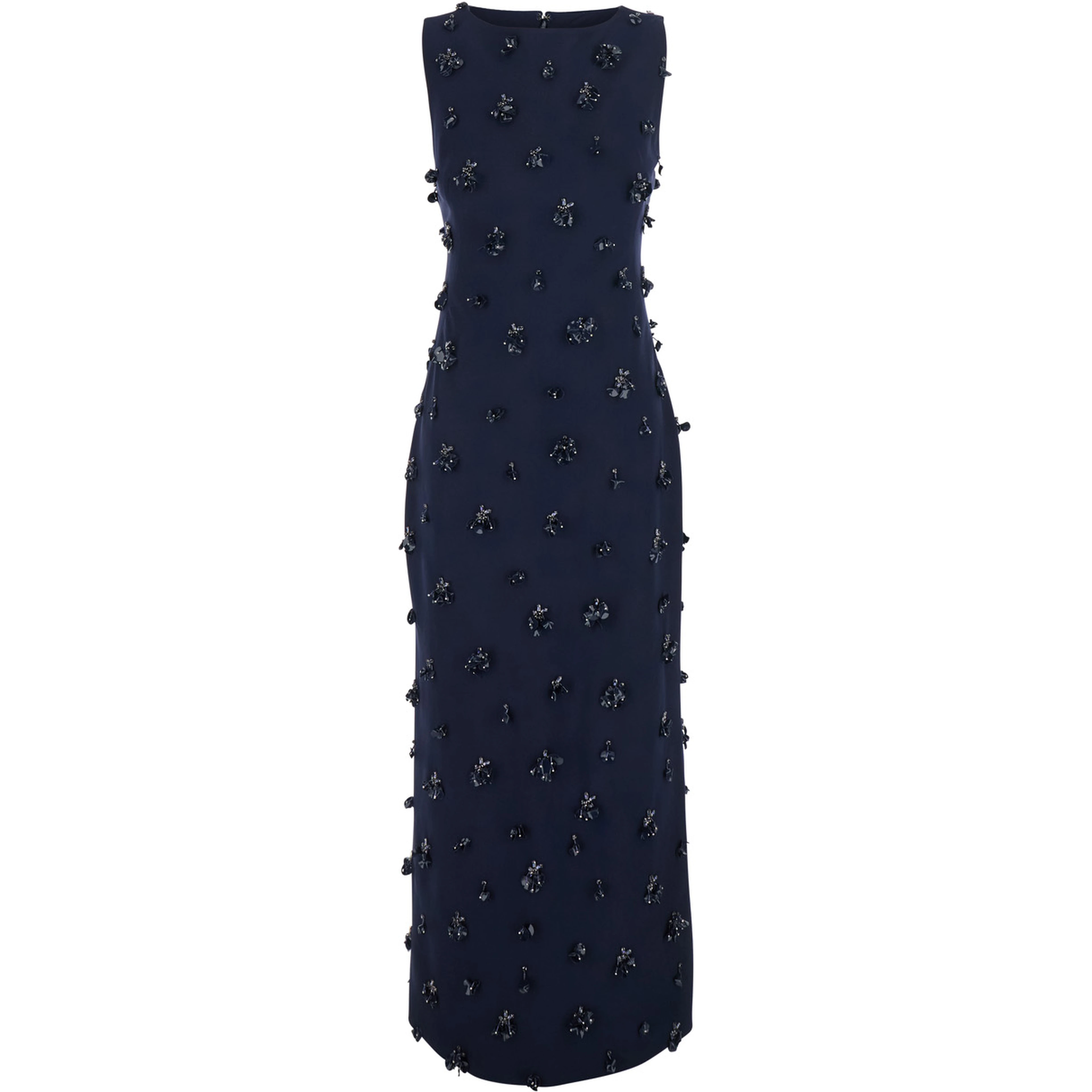 Claudia Blue Sleeveless Long Dress with All-Over Applique Embellishments in Tech Fabric for Women