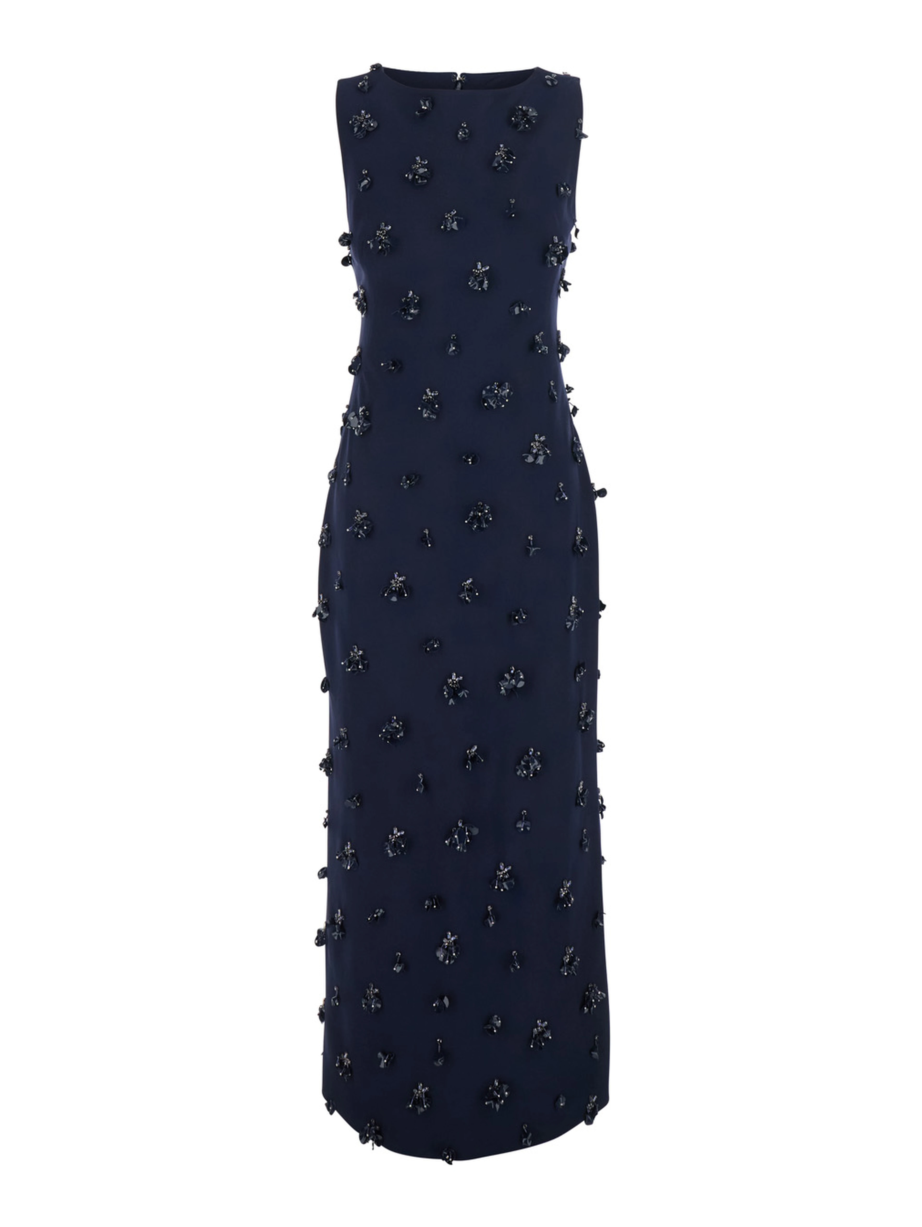 Claudia Blue Sleeveless Long Dress with All-Over Applique Embellishments in Tech Fabric for Women