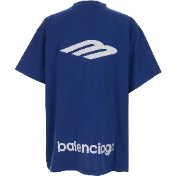 Blue Tshirt with logo on front and maxi logo on back in cotton man