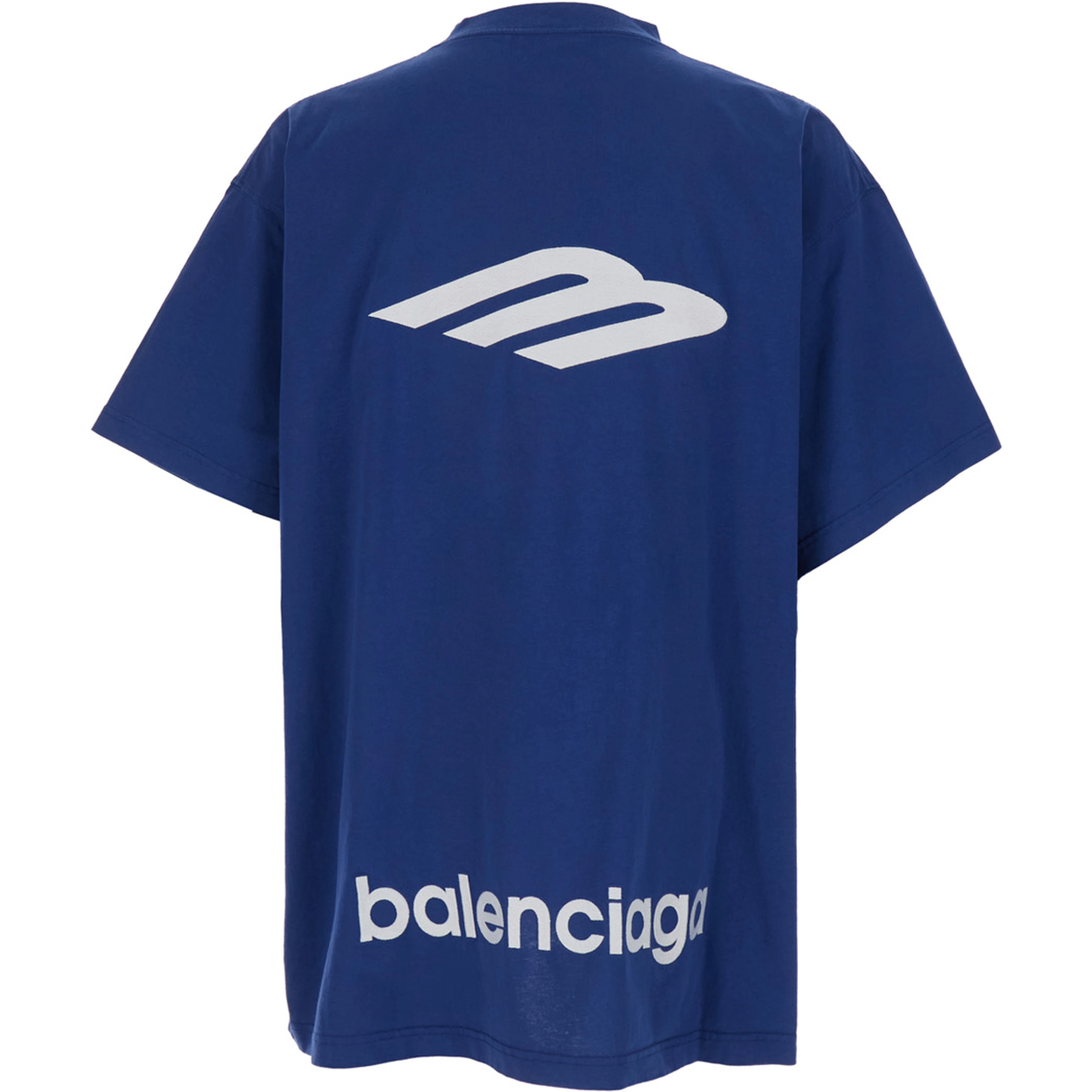 Blue Tshirt with logo on front and maxi logo on back in cotton man