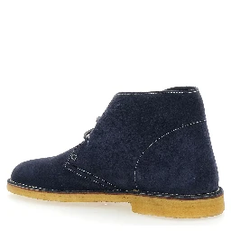 Blue Lace-Up with Logo Patch on the Side and Contrast Stitching in Suede for Men