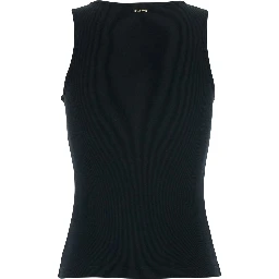 Sleeveless Top with Tone-on-Tone Floral Embroidery on the Front in Black Cotton for Women