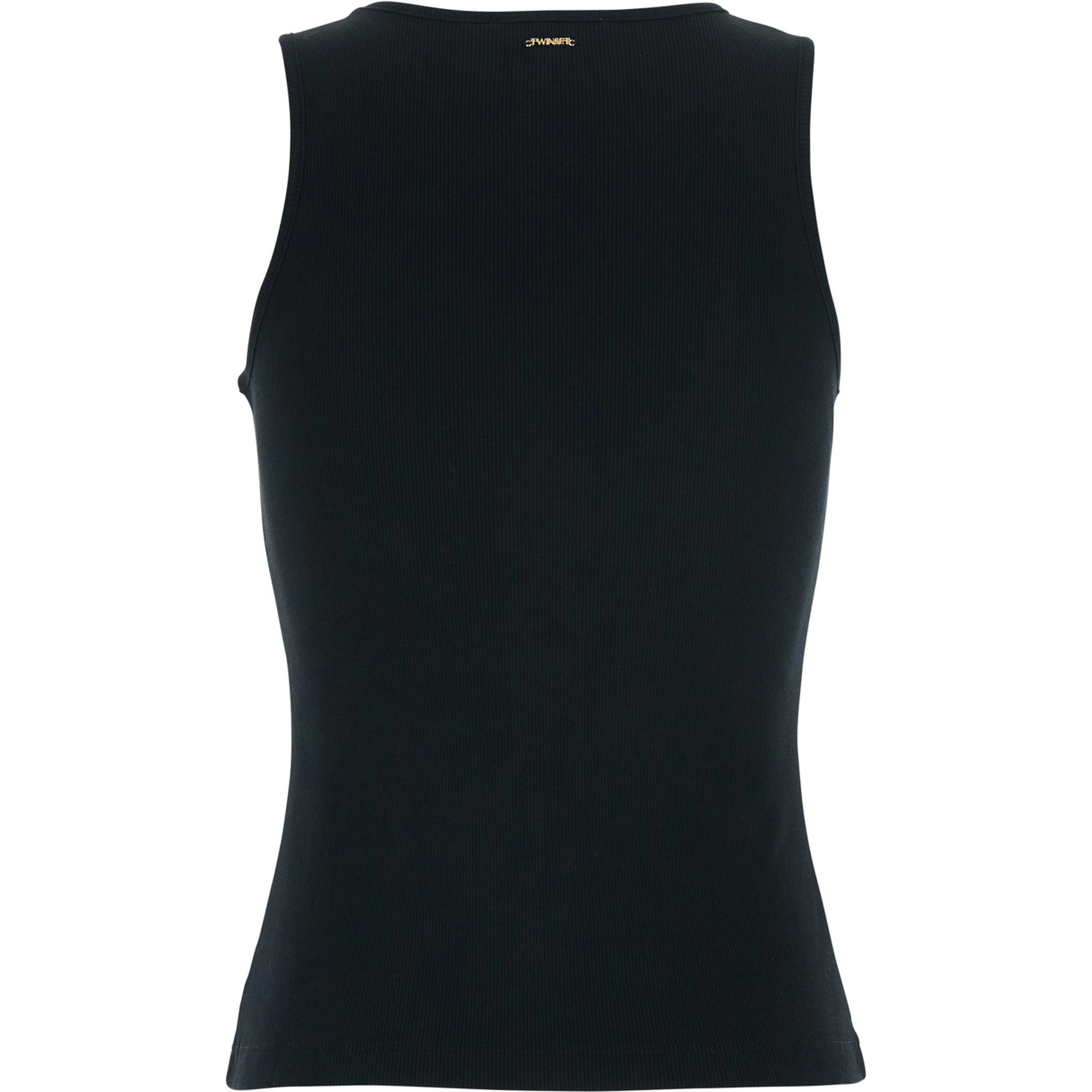 Sleeveless Top with Tone-on-Tone Floral Embroidery on the Front in Black Cotton for Women
