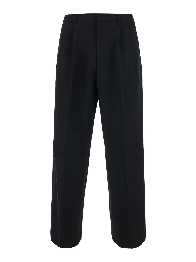 DOUBLE PLEATED WIDE SLACKS with high waist, Tech Fabric, black, unisex