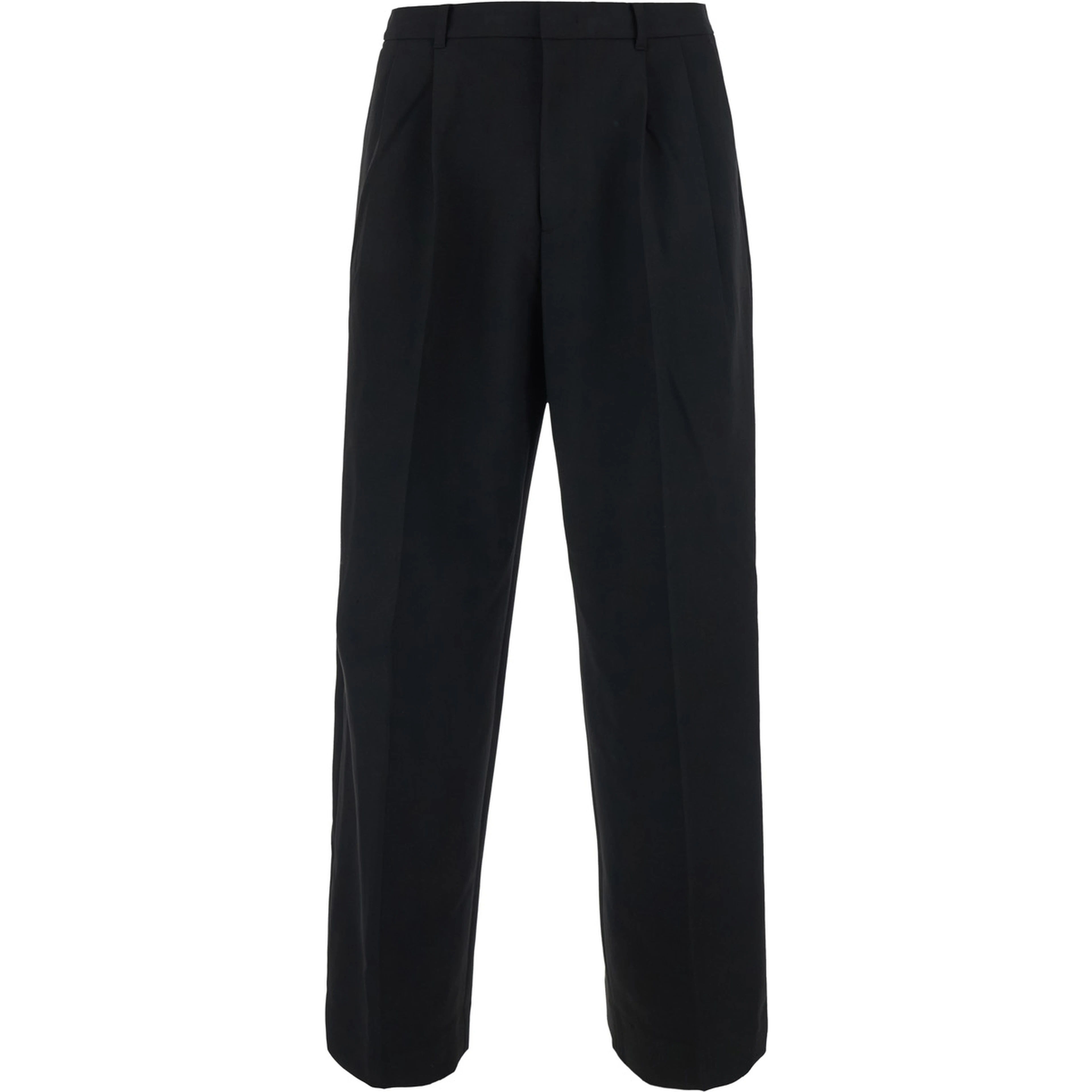 DOUBLE PLEATED WIDE SLACKS with high waist, Tech Fabric, black, unisex