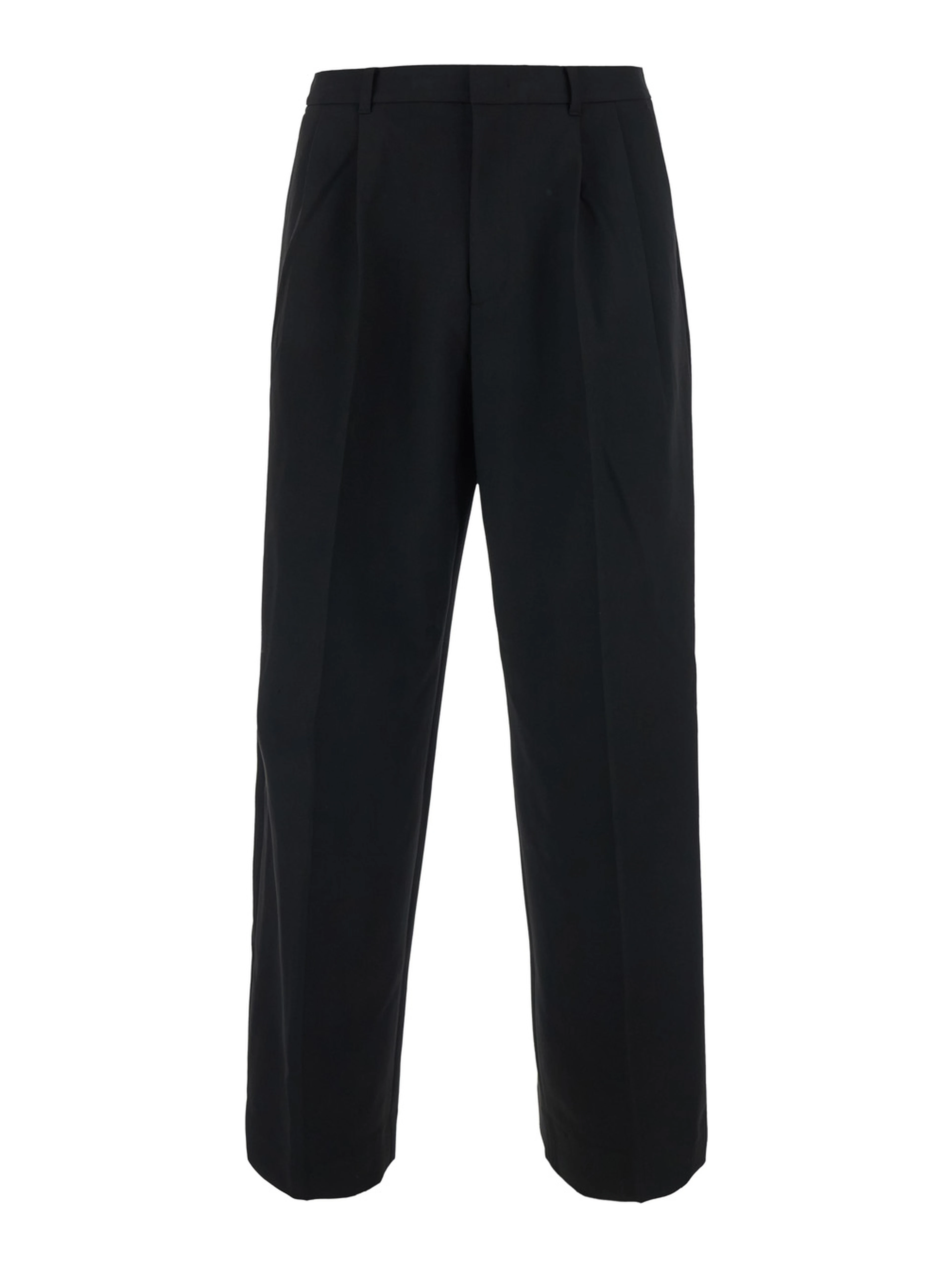 DOUBLE PLEATED WIDE SLACKS with high waist, Tech Fabric, black, unisex