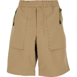 Beige Technical Fabric Bermuda Shorts with Elastic Waist and Logo Patch on the Back for Men