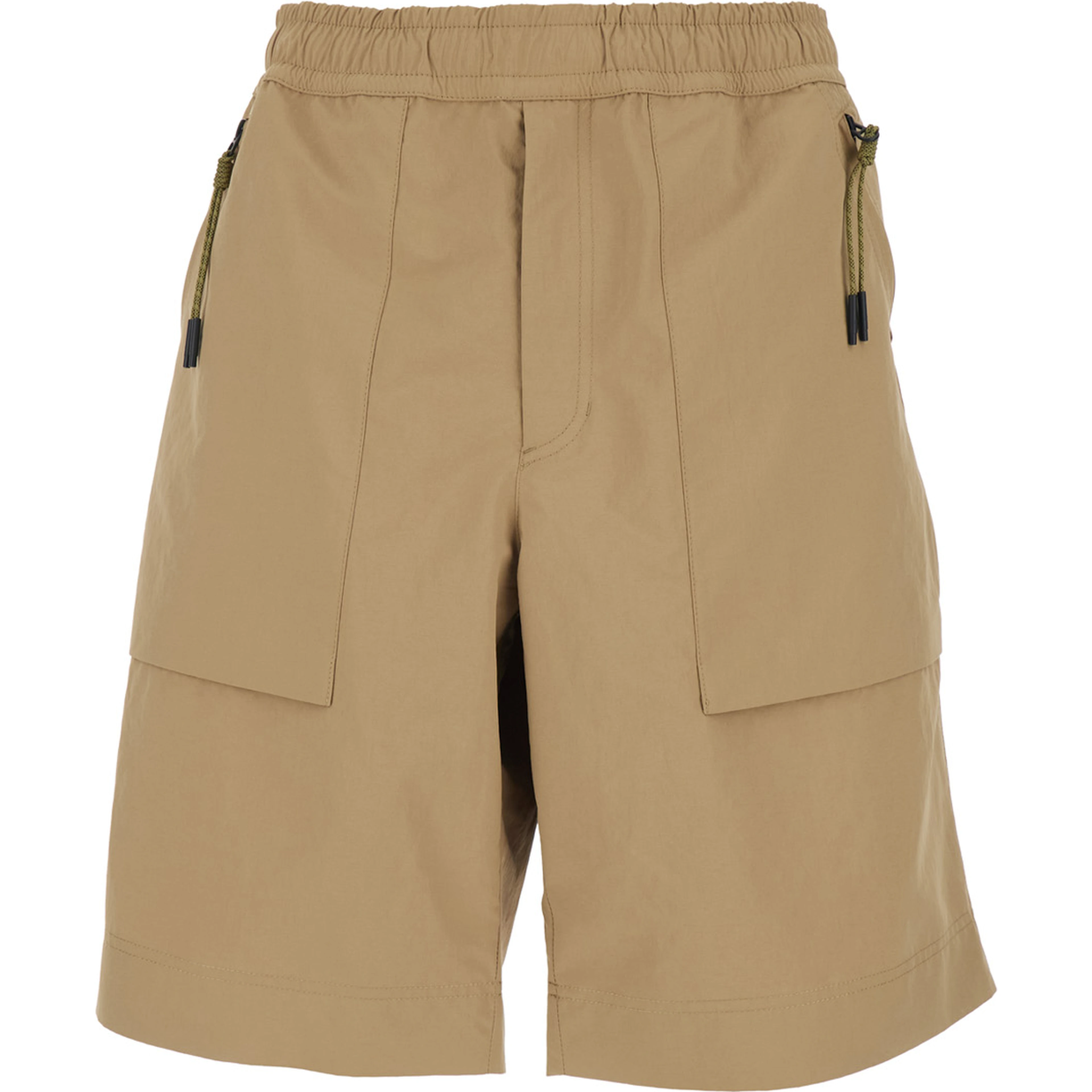 Beige Technical Fabric Bermuda Shorts with Elastic Waist and Logo Patch on the Back for Men