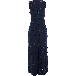 Claudia Blue Sleeveless Long Dress with All-Over Applique Embellishments in Tech Fabric for Women