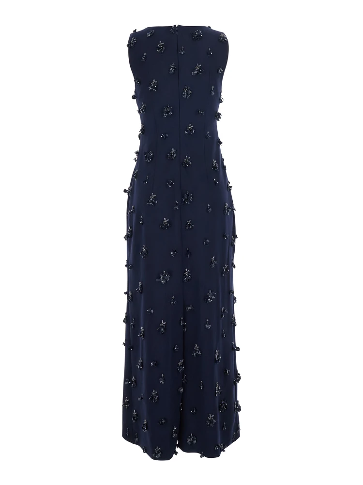 Claudia Blue Sleeveless Long Dress with All-Over Applique Embellishments in Tech Fabric for Women alternative