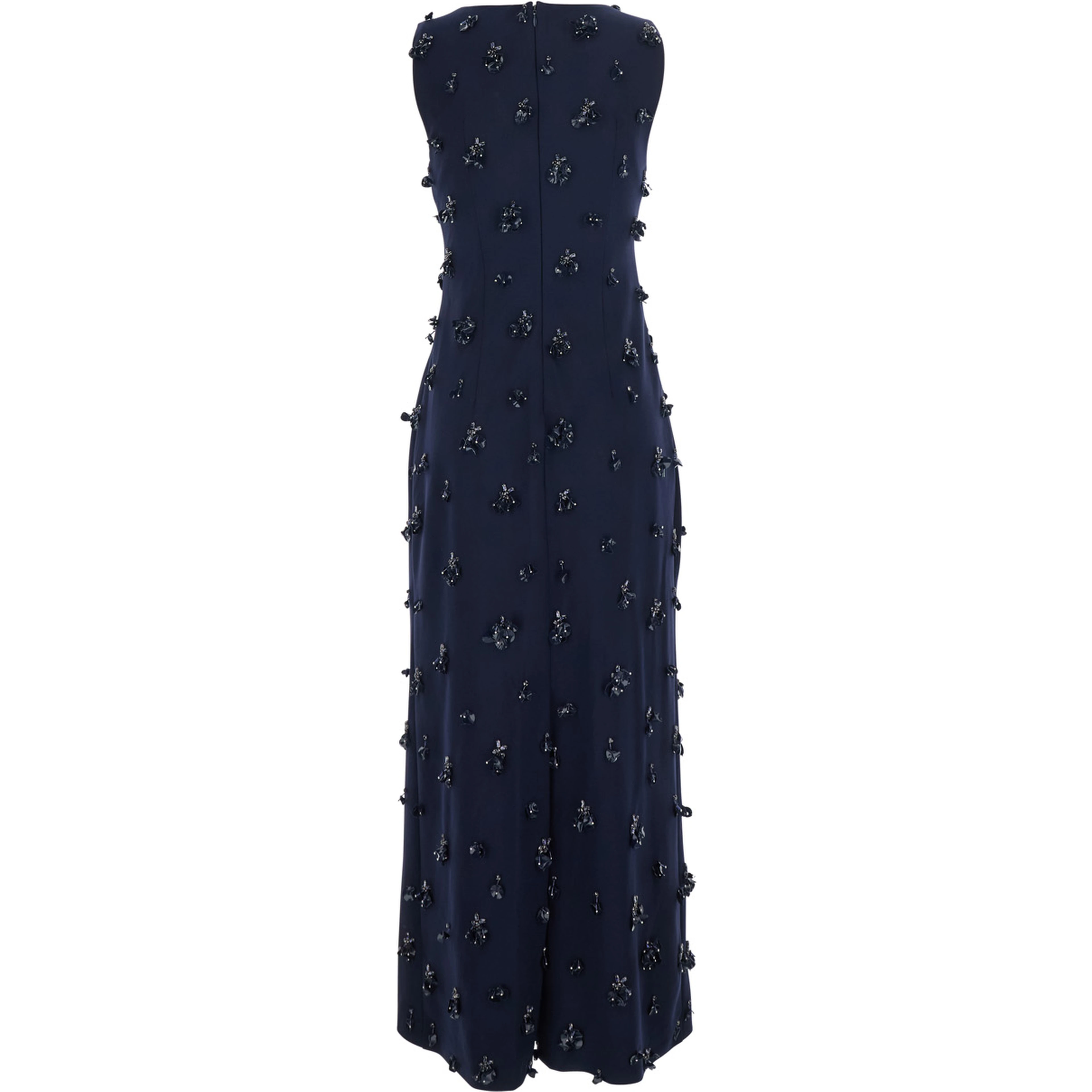 Claudia Blue Sleeveless Long Dress with All-Over Applique Embellishments in Tech Fabric for Women