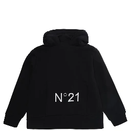 Black Hoodie with fixed hood and maxi logo on the front in cotton boy