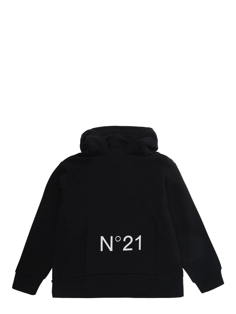 Black Hoodie with fixed hood and maxi logo on the front in cotton boy