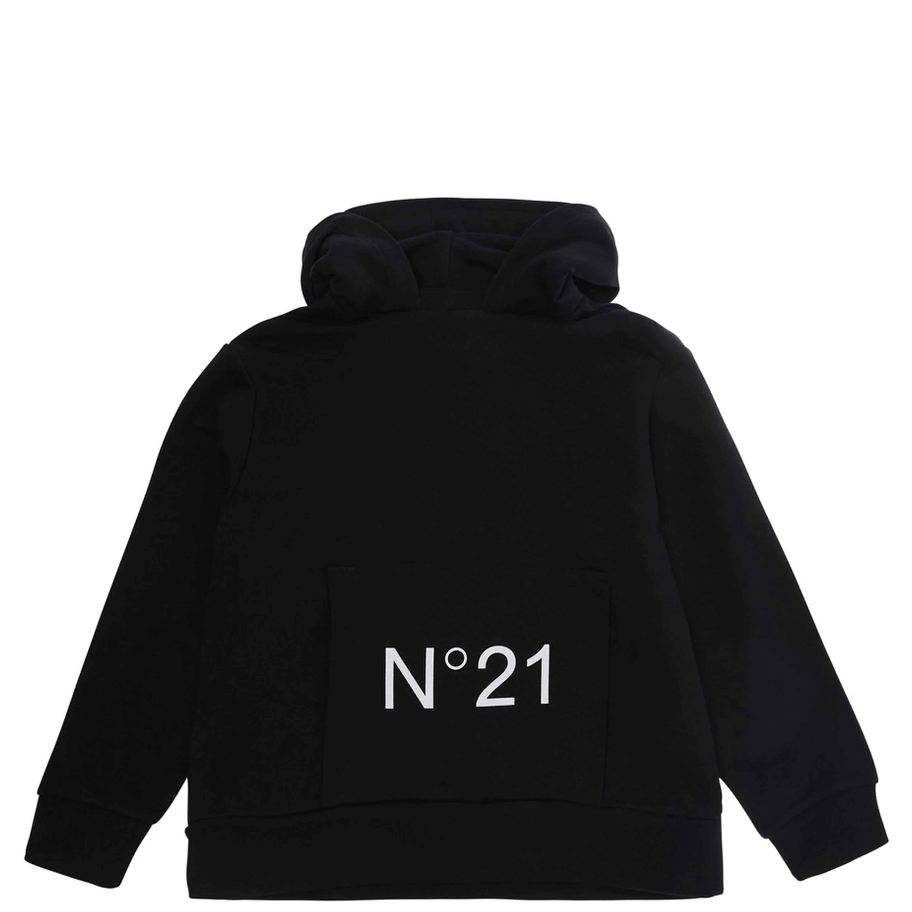 Black Hoodie with fixed hood and maxi logo on the front in cotton boy