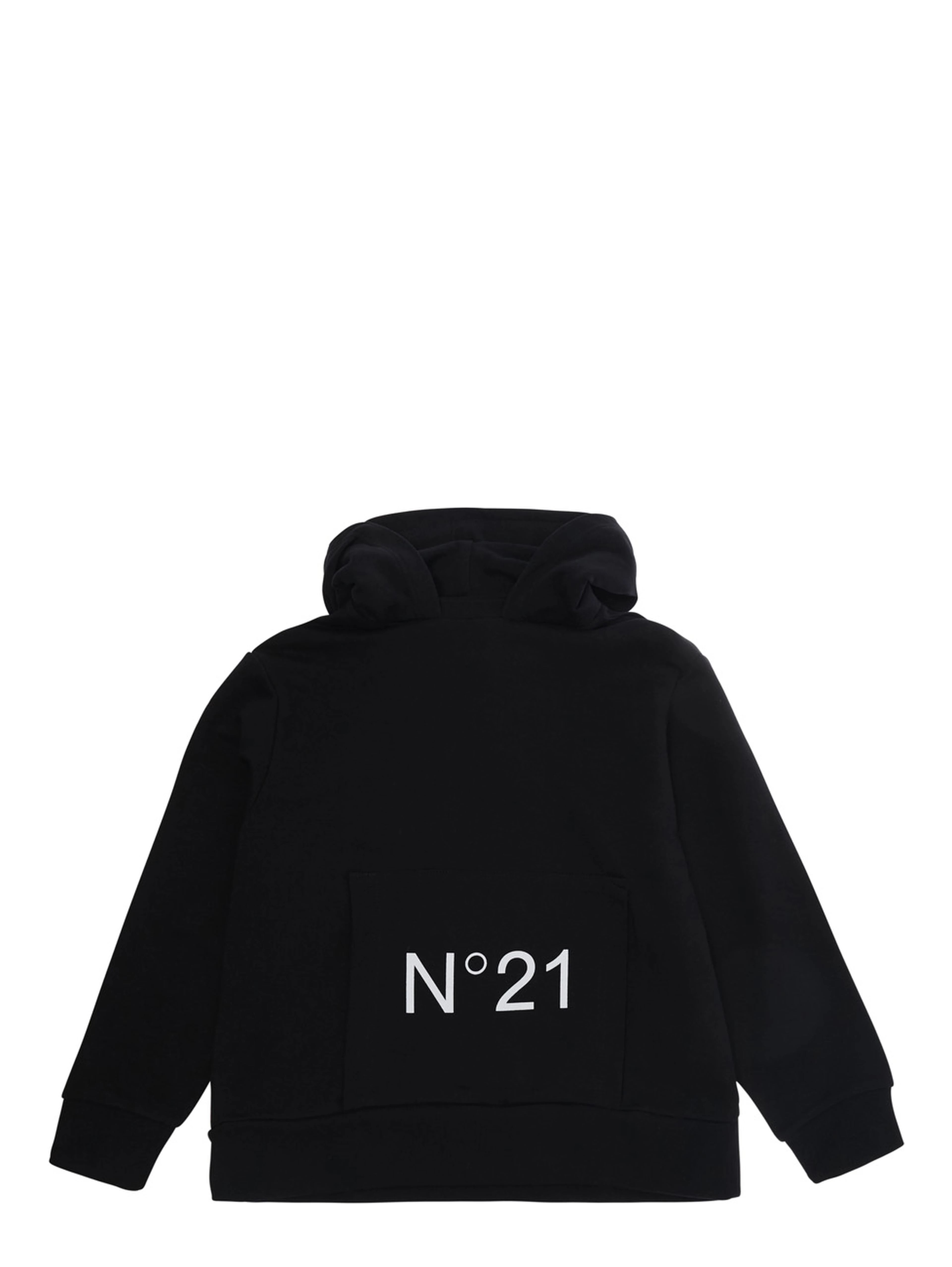 Black Hoodie with fixed hood and maxi logo on the front in cotton boy
