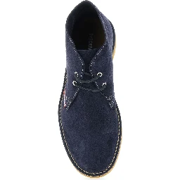 Blue Lace-Up with Logo Patch on the Side and Contrast Stitching in Suede for Men
