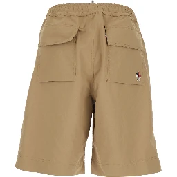 Beige Technical Fabric Bermuda Shorts with Elastic Waist and Logo Patch on the Back for Men