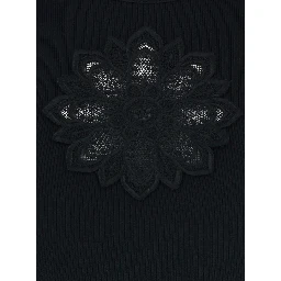 Sleeveless Top with Tone-on-Tone Floral Embroidery on the Front in Black Cotton for Women