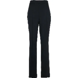 High-Waisted Pants with Zip Closure and Logo Plate on the Back